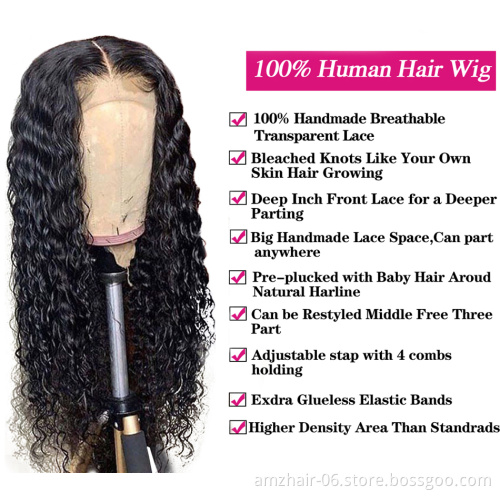 Cheap Wet And Wavy Transparent Lace Frontal Wig For Women  Brazilian Virgin Human Hair Water Wave Hd Full Lace Front Wig Vendor